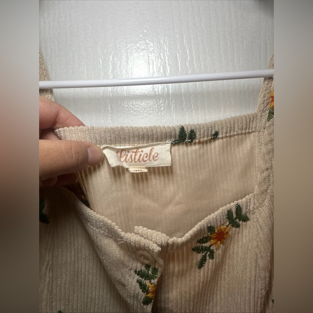 Listicle Cream Romantic Flower Embroidery Corduroy Baby Doll Dress size Medium - Picture 4 of 13